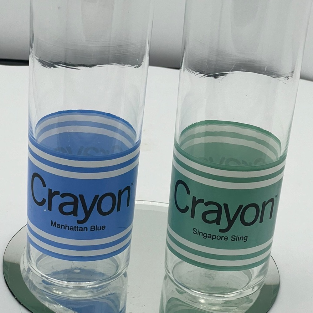 VTG  Retro AL Zlogar Crayola Crayon Drinking  glasses Set Of 2  Hi-ball Barware